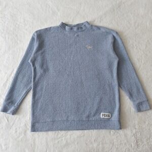 VS Victorias Secret PINK Women's Sweater Blue Terry Cloth Mock Neck Logo Small